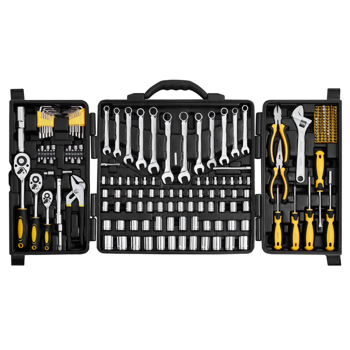 207-Piece Mechanics Tool Set 1/4" 3/8" 1/2" Drive Sockets Sae And Metric