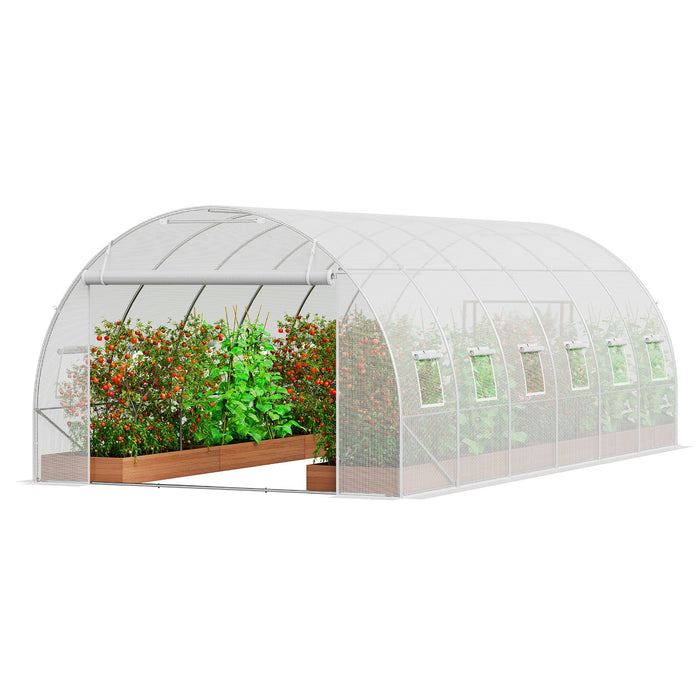 Walk-In Tunnel Greenhouse 19.4X9.7X6.5 Ft Hoop House Greenhouse Tunnel Plant Hot House With Galvanized Steel Frame White Pe Cover Roll-Up Zipper Door And 12 Windows For Outdoor