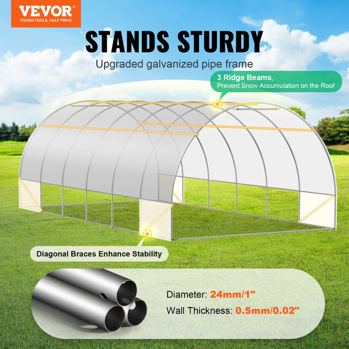 Walk-In Tunnel Greenhouse 19.4X9.7X6.5 Ft Hoop House Greenhouse Tunnel Plant Hot House With Galvanized Steel Frame White Pe Cover Roll-Up Zipper Door And 12 Windows For Outdoor
