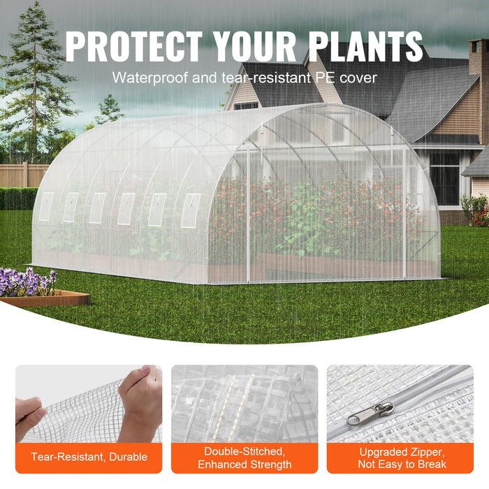 Walk-In Tunnel Greenhouse 19.4X9.7X6.5 Ft Hoop House Greenhouse Tunnel Plant Hot House With Galvanized Steel Frame White Pe Cover Roll-Up Zipper Door And 12 Windows For Outdoor