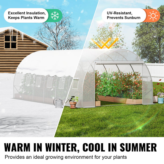 Walk-In Tunnel Greenhouse 19.4X9.7X6.5 Ft Hoop House Greenhouse Tunnel Plant Hot House With Galvanized Steel Frame White Pe Cover Roll-Up Zipper Door And 12 Windows For Outdoor