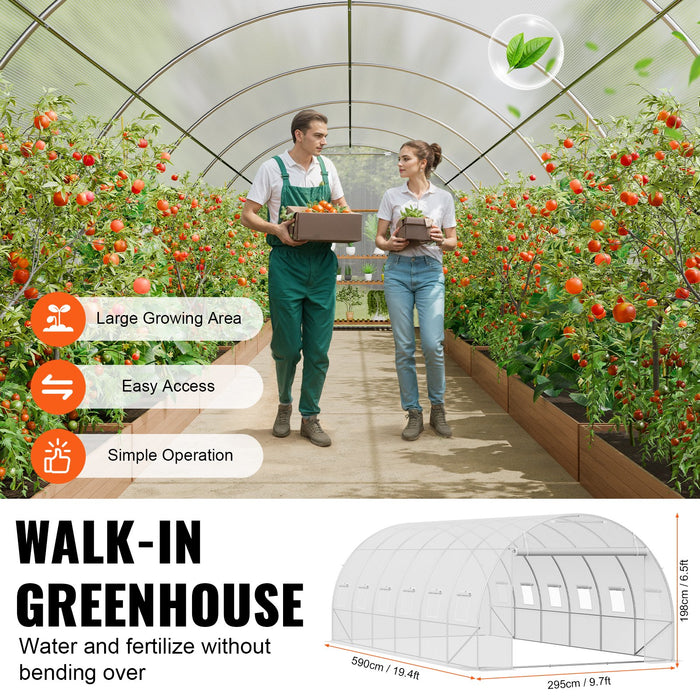 Walk-In Tunnel Greenhouse 19.4X9.7X6.5 Ft Hoop House Greenhouse Tunnel Plant Hot House With Galvanized Steel Frame White Pe Cover Roll-Up Zipper Door And 12 Windows For Outdoor