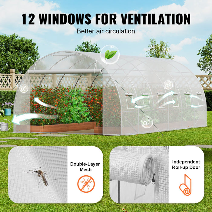 Walk-In Tunnel Greenhouse 19.4X9.7X6.5 Ft Hoop House Greenhouse Tunnel Plant Hot House With Galvanized Steel Frame White Pe Cover Roll-Up Zipper Door And 12 Windows For Outdoor