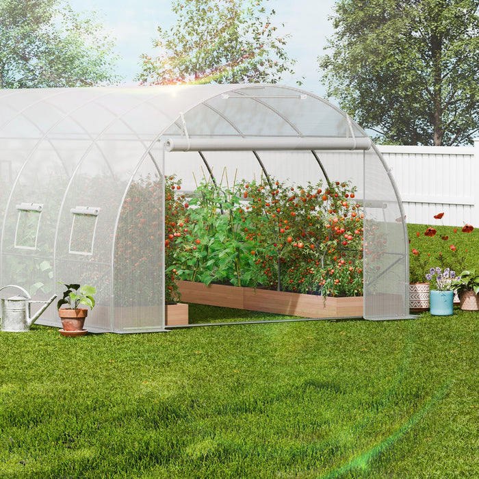 Walk-In Tunnel Greenhouse 19.4X9.7X6.5 Ft Hoop House Greenhouse Tunnel Plant Hot House With Galvanized Steel Frame White Pe Cover Roll-Up Zipper Door And 12 Windows For Outdoor
