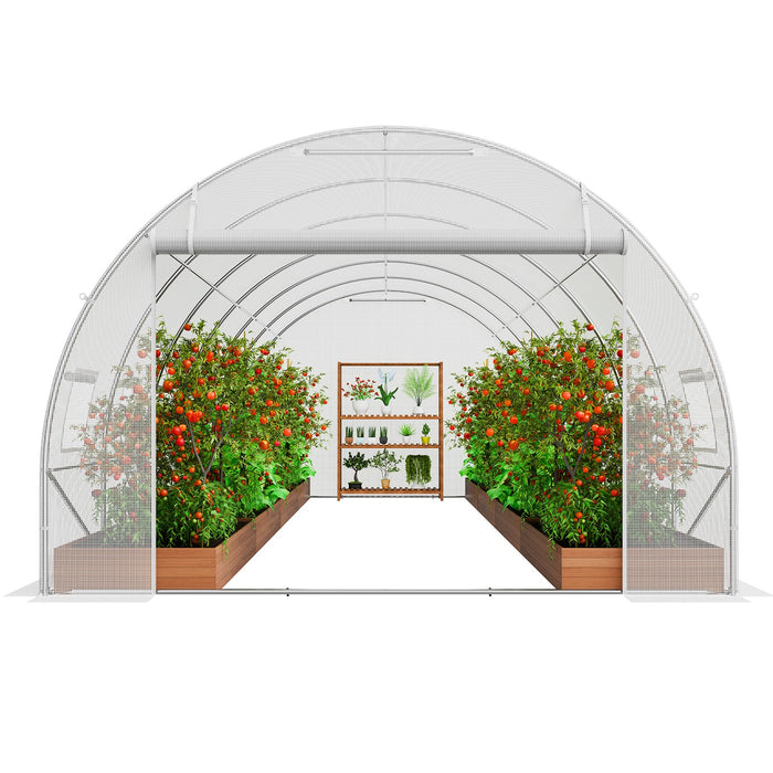 Walk-In Tunnel Greenhouse 19.4X9.7X6.5 Ft Hoop House Greenhouse Tunnel Plant Hot House With Galvanized Steel Frame White Pe Cover Roll-Up Zipper Door And 12 Windows For Outdoor