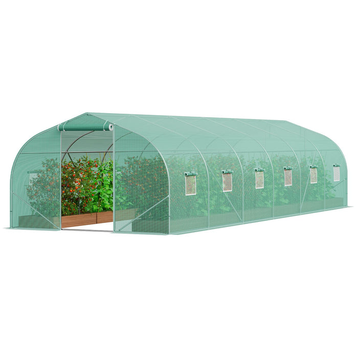 Walk-In Tunnel Greenhouse 29.5X9.8X6.6 Ft Hoop House Greenhouse Tunnel Peaked Roof Plant Hot House With Galvanized Steel Frame Green Pe Cover Roll-Up Zipper Door And 12 Windows For Outdoor