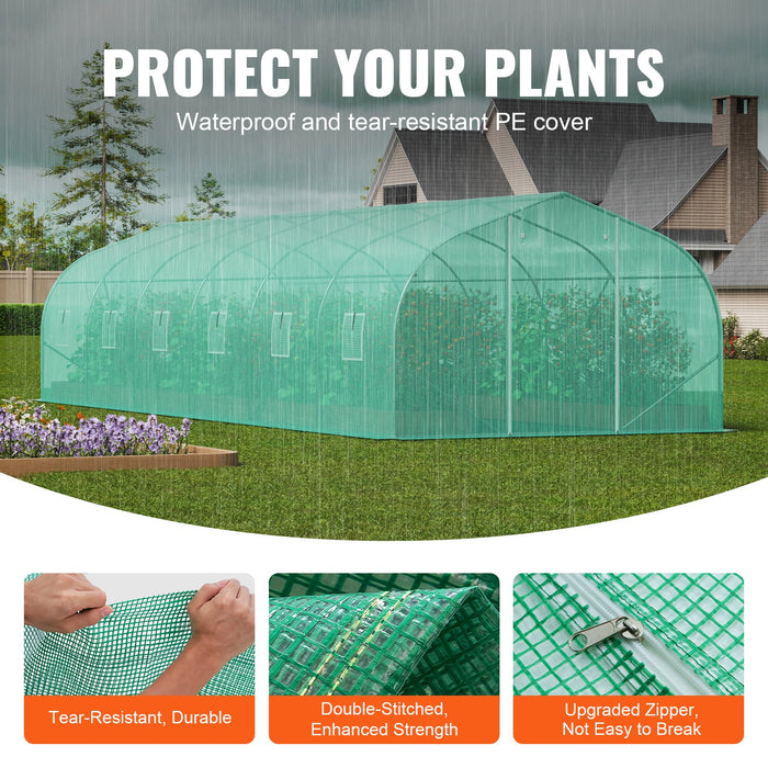Walk-In Tunnel Greenhouse 29.5X9.8X6.6 Ft Hoop House Greenhouse Tunnel Peaked Roof Plant Hot House With Galvanized Steel Frame Green Pe Cover Roll-Up Zipper Door And 12 Windows For Outdoor