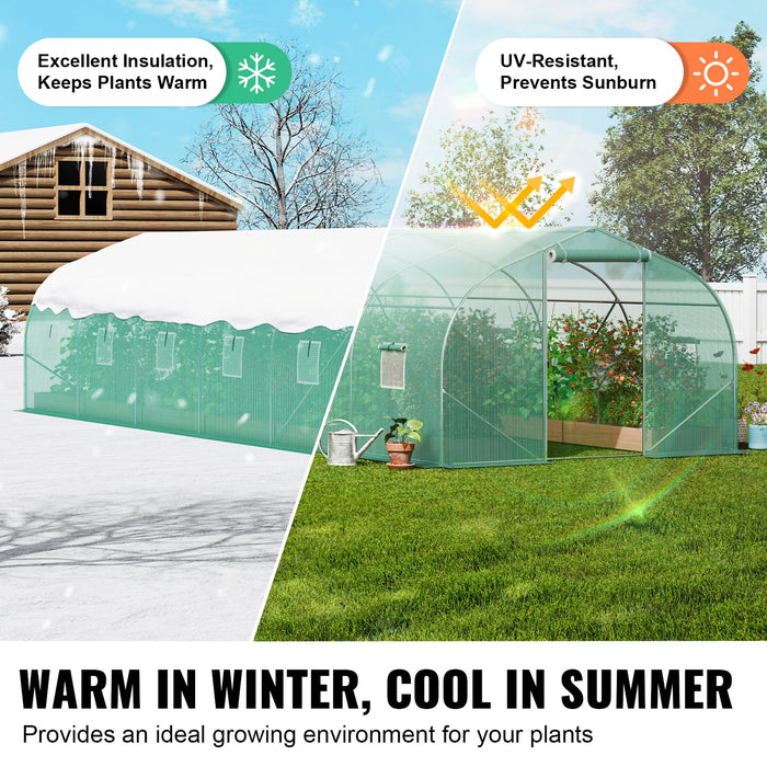 Walk-In Tunnel Greenhouse 29.5X9.8X6.6 Ft Hoop House Greenhouse Tunnel Peaked Roof Plant Hot House With Galvanized Steel Frame Green Pe Cover Roll-Up Zipper Door And 12 Windows For Outdoor
