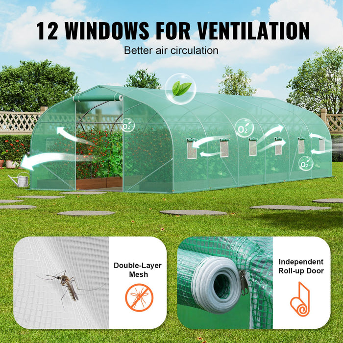 Walk-In Tunnel Greenhouse 29.5X9.8X6.6 Ft Hoop House Greenhouse Tunnel Peaked Roof Plant Hot House With Galvanized Steel Frame Green Pe Cover Roll-Up Zipper Door And 12 Windows For Outdoor