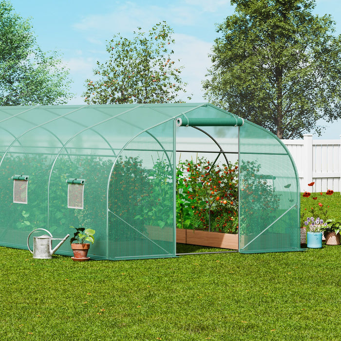 Walk-In Tunnel Greenhouse 29.5X9.8X6.6 Ft Hoop House Greenhouse Tunnel Peaked Roof Plant Hot House With Galvanized Steel Frame Green Pe Cover Roll-Up Zipper Door And 12 Windows For Outdoor