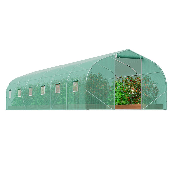 Walk-In Tunnel Greenhouse 29.5X9.8X6.6 Ft Hoop House Greenhouse Tunnel Peaked Roof Plant Hot House With Galvanized Steel Frame Green Pe Cover Roll-Up Zipper Door And 12 Windows For Outdoor