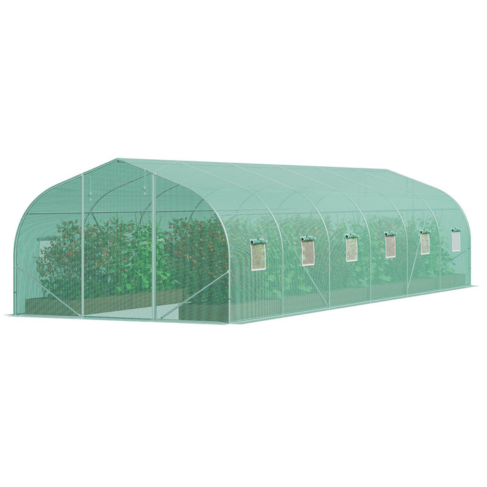 Walk-In Tunnel Greenhouse 29.5X9.8X6.6 Ft Hoop House Greenhouse Tunnel Peaked Roof Plant Hot House With Galvanized Steel Frame Green Pe Cover Roll-Up Zipper Door And 12 Windows For Outdoor