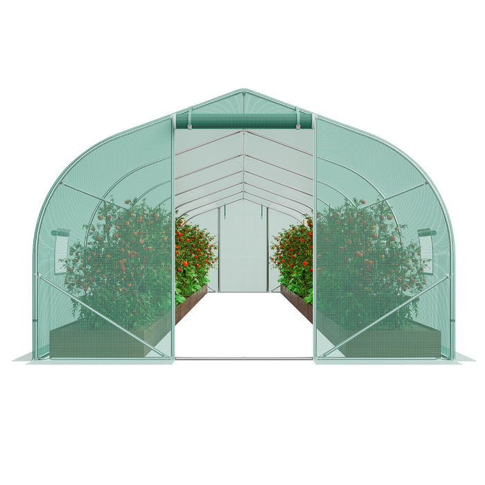 Walk-In Tunnel Greenhouse 29.5X9.8X6.6 Ft Hoop House Greenhouse Tunnel Peaked Roof Plant Hot House With Galvanized Steel Frame Green Pe Cover Roll-Up Zipper Door And 12 Windows For Outdoor
