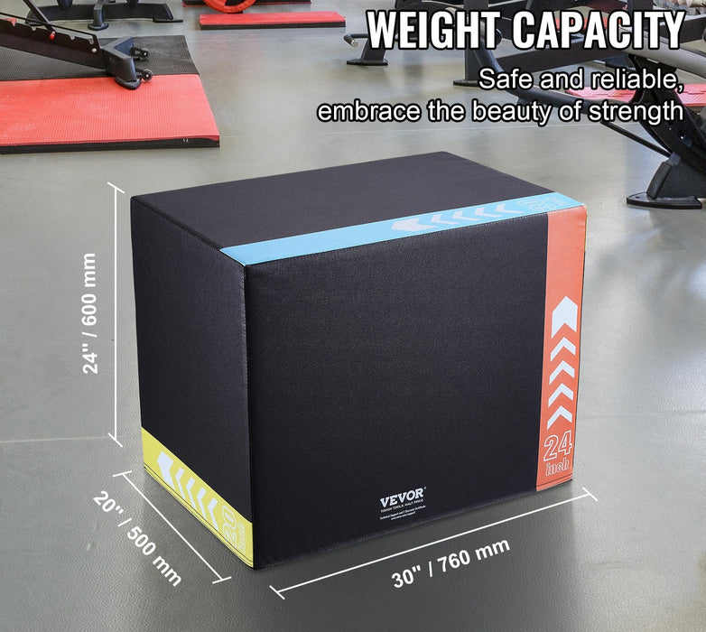 3 In 1 Plyometric Jump Box 30 / 24 / 20 Inch Foam Plyo Box Platform & Jumping Agility Box Anti-Slip Fitness Exercise Step Up Box For Home Gym Training Conditioning Strength Training Black