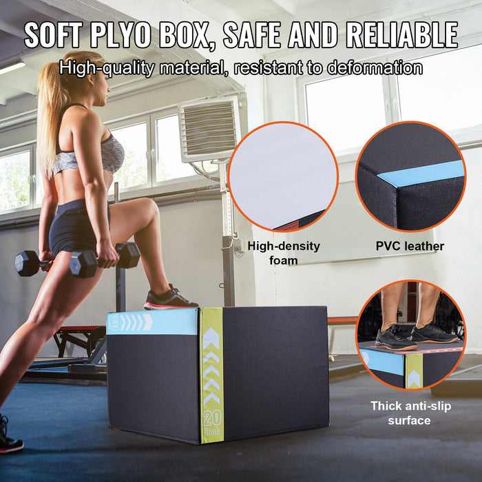3 In 1 Plyometric Jump Box 30 / 24 / 20 Inch Foam Plyo Box Platform & Jumping Agility Box Anti-Slip Fitness Exercise Step Up Box For Home Gym Training Conditioning Strength Training Black
