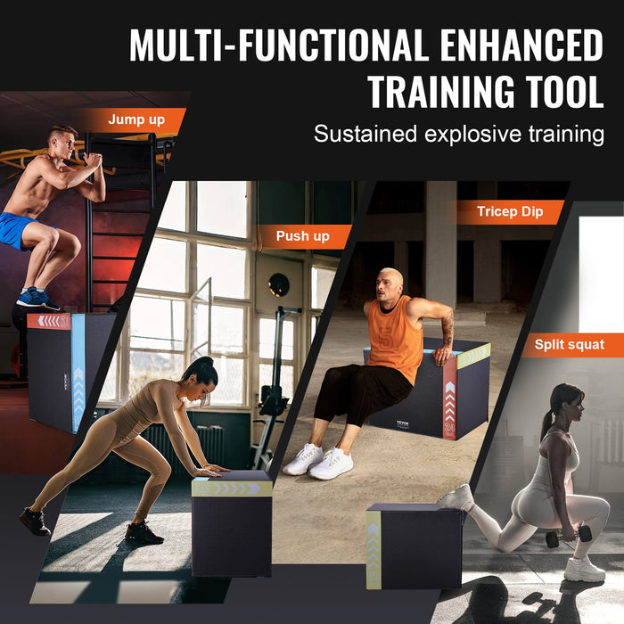 3 In 1 Plyometric Jump Box 30 / 24 / 20 Inch Foam Plyo Box Platform & Jumping Agility Box Anti-Slip Fitness Exercise Step Up Box For Home Gym Training Conditioning Strength Training Black