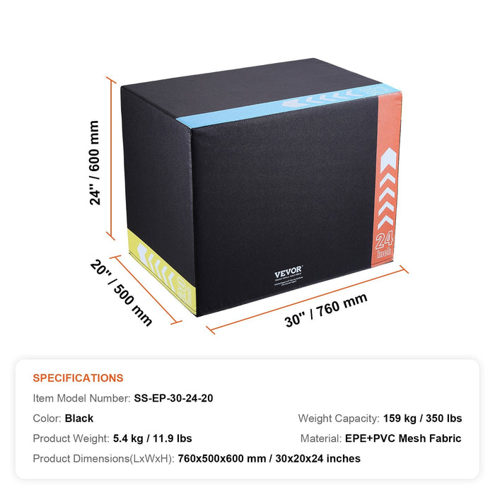 3 In 1 Plyometric Jump Box 30 / 24 / 20 Inch Foam Plyo Box Platform & Jumping Agility Box Anti-Slip Fitness Exercise Step Up Box For Home Gym Training Conditioning Strength Training Black