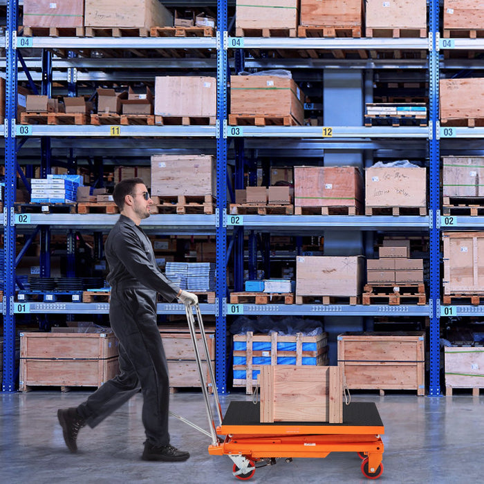 Hydraulic Lift Table Cart 330Lbs Capacity 50" Lifting Height Manual Double Scissor Lift Table With 4 Wheels And Non-Slip Pad Hydraulic Scissor Cart For Material Handling And Transportation