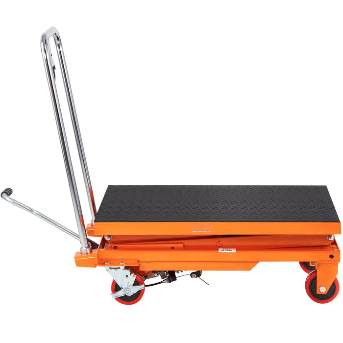 Hydraulic Lift Table Cart 330Lbs Capacity 50" Lifting Height Manual Double Scissor Lift Table With 4 Wheels And Non-Slip Pad Hydraulic Scissor Cart For Material Handling And Transportation