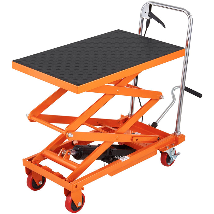 Hydraulic Lift Table Cart 330Lbs Capacity 50" Lifting Height Manual Double Scissor Lift Table With 4 Wheels And Non-Slip Pad Hydraulic Scissor Cart For Material Handling And Transportation