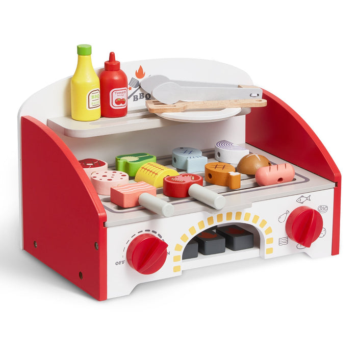 26 Pcs Kids Bbq Grill Playset Wooden Cooking Grill Toy Set Pretend Sound