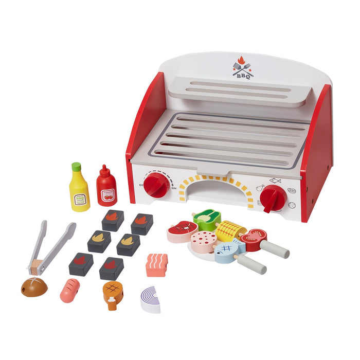 26 Pcs Kids Bbq Grill Playset Wooden Cooking Grill Toy Set Pretend Sound
