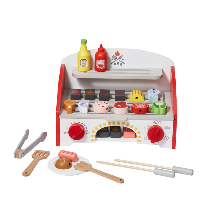 26 Pcs Kids Bbq Grill Playset Wooden Cooking Grill Toy Set Pretend Sound