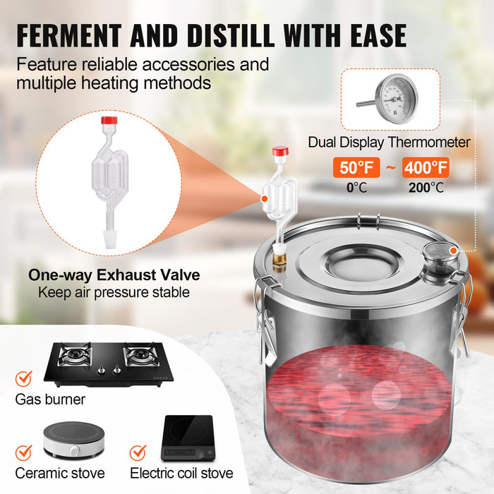 Alcohol Still 5 Gal / 19 L Stainless Steel Water Alcohol Distiller With Copper Coil For Fast Cooling Dual Condenser Distiller Kit With Secondary Distillation For Wine Whisky Brandy Silver