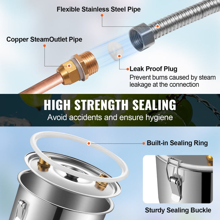 Alcohol Still 5 Gal / 19 L Stainless Steel Water Alcohol Distiller With Copper Coil For Fast Cooling Dual Condenser Distiller Kit With Secondary Distillation For Wine Whisky Brandy Silver