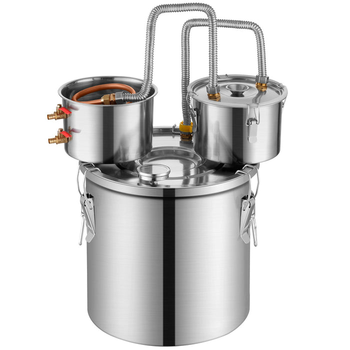 Alcohol Still 5 Gal / 19 L Stainless Steel Water Alcohol Distiller With Copper Coil For Fast Cooling Dual Condenser Distiller Kit With Secondary Distillation For Wine Whisky Brandy Silver
