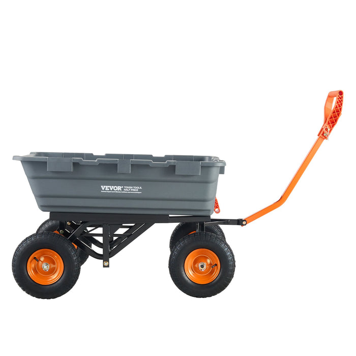 Dump Cart Poly Garden Dump Cart With Easy To Assemble Steel Frame Dump Wagon With 2-In-1 Convertible Handle Utility Wheelbarrow 1500 Lbs Capacity 13 Inch Tires