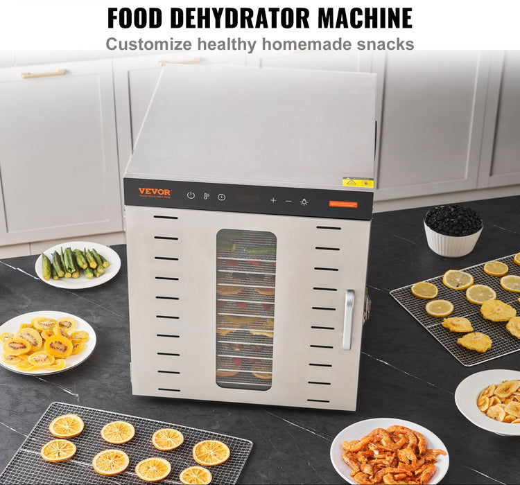10 Trays Food Dehydrator Machine Stainless Steel 1000W Jerky Fruit Drying
