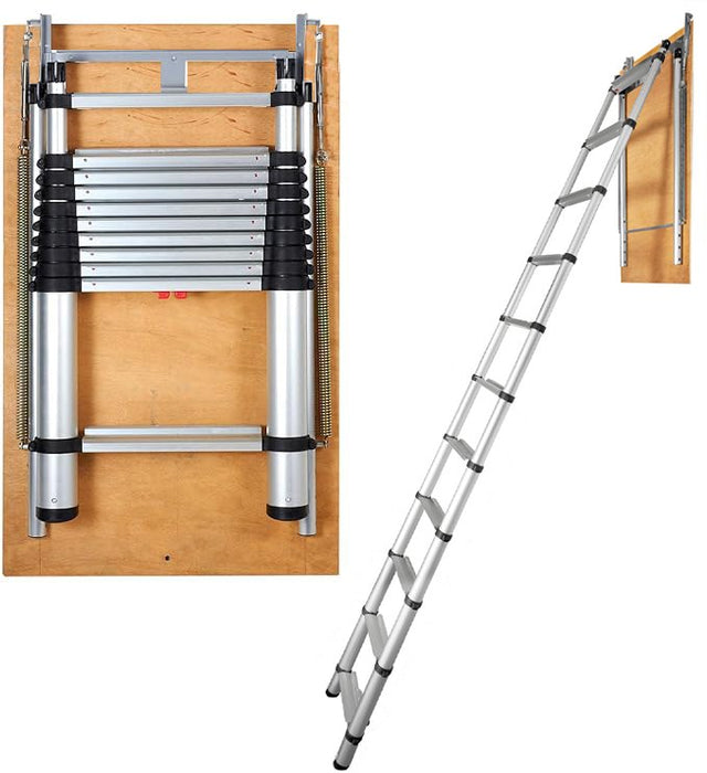 Attic Ladder Telescoping 158.76Kg Capacity 100Cm X 59.94Cm Multi-Purpose Aluminium Extension Lightweight And Portable Fits298.7Cm-320.04Cmceilingheights Convenient Access To Your Attic Standa