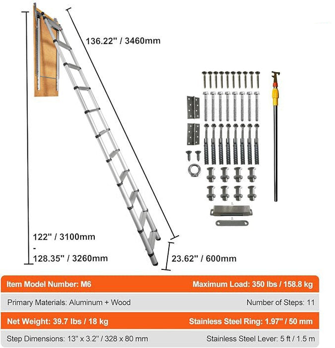 Attic Ladder Telescoping 158.76Kg Capacity 100Cm X 59.94Cm Multi-Purpose Aluminium Extension Lightweight And Portable Fits298.7Cm-320.04Cmceilingheights Convenient Access To Your Attic Standa