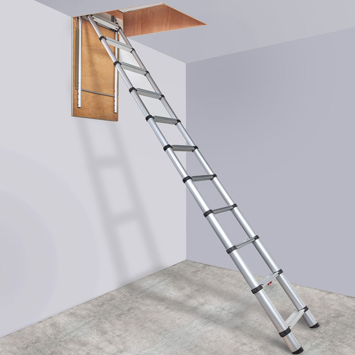 Attic Ladder Telescoping 158.76Kg Capacity 100Cm X 59.94Cm Multi-Purpose Aluminium Extension Lightweight And Portable Fits298.7Cm-320.04Cmceilingheights Convenient Access To Your Attic Standa