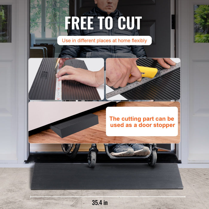 4 Cm Rise Cuttable Threshold Ramp For Sweeping Robot 90 Cm Wide Natural Rubber Wheelchair Ramp Non-Slip Solid Rubber Ramp With Double-Sided Tape For Doorways Driveways Bathroom Smooth Tile