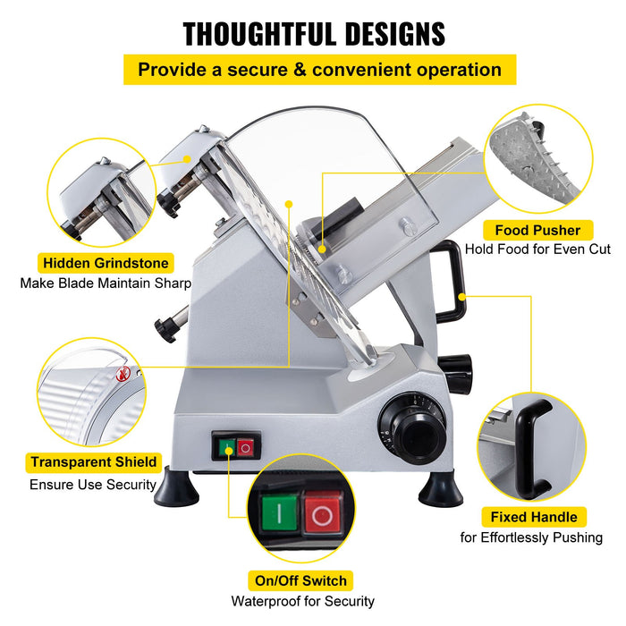 Commercial Meat Slicer 320W Electric Deli Food Slicer 12 Inch Carbon Steel Blade Electric Food Slicer 350-400Rpm Meat Slicer 0-0.6 Inch Adjustable Thickness For Meat Cheese Veggies Ham