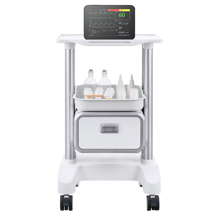 2 Tiers Lab Carts Mobile Medical Cart With 1 Drawer & 1 Top Tray White