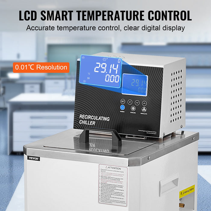 Laboratory Chiller Circulator 6L Chiller Lab Low Temperature Cooling Liquid 23°F-212°F Circulator Pump Chiller Lcd Display 304 Stainless Steel Water Bath Recirculating Water Cooling Chiller