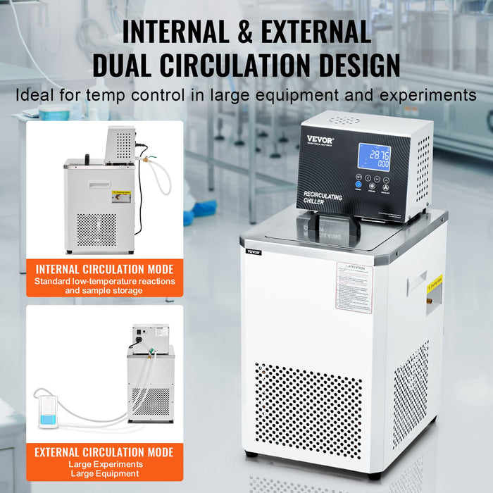 Laboratory Chiller Circulator 6L Chiller Lab Low Temperature Cooling Liquid 23°F-212°F Circulator Pump Chiller Lcd Display 304 Stainless Steel Water Bath Recirculating Water Cooling Chiller