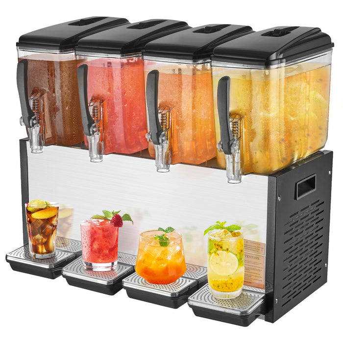 Commercial Beverage Dispenser 4 Tanks 12 L Per Tank Juice Dispenser 510W Stainless Steel Ice Tea Drink Machine With 7℃-12℃ Cooling Temperature For Cold Drink Restaurant Bar Party