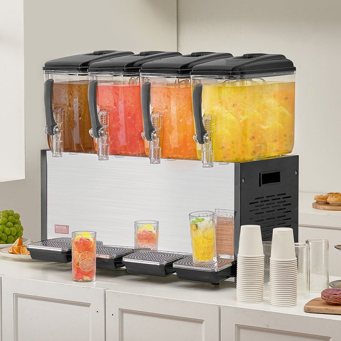 Commercial Beverage Dispenser 4 Tanks 12 L Per Tank Juice Dispenser 510W Stainless Steel Ice Tea Drink Machine With 7℃-12℃ Cooling Temperature For Cold Drink Restaurant Bar Party