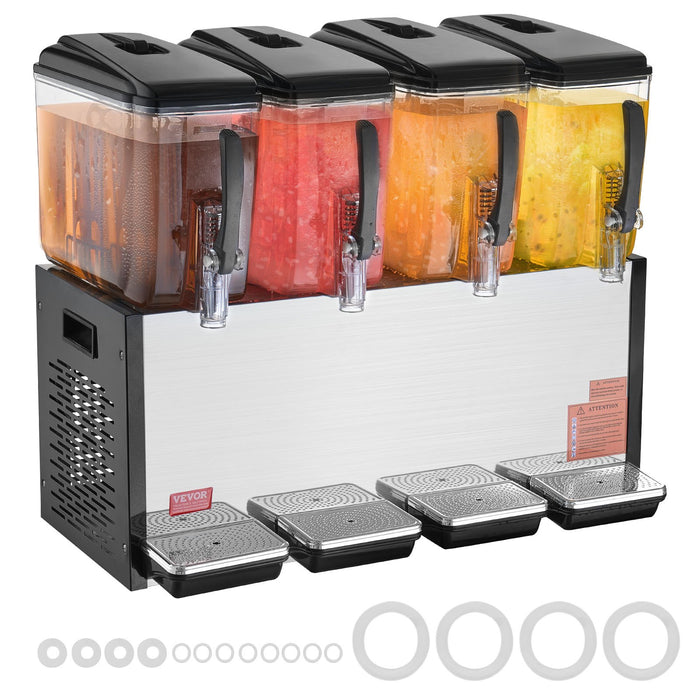 Commercial Beverage Dispenser 4 Tanks 12 L Per Tank Juice Dispenser 510W Stainless Steel Ice Tea Drink Machine With 7℃-12℃ Cooling Temperature For Cold Drink Restaurant Bar Party