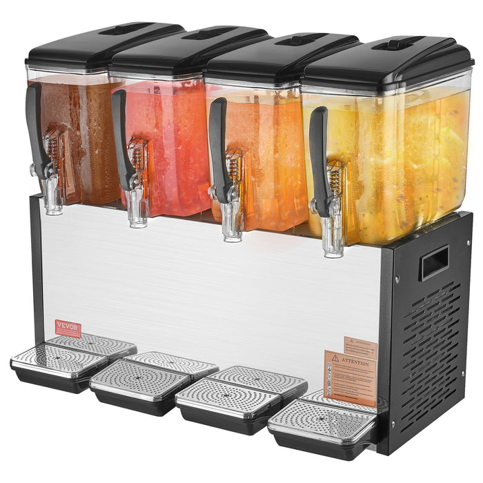 Commercial Beverage Dispenser 4 Tanks 12 L Per Tank Juice Dispenser 510W Stainless Steel Ice Tea Drink Machine With 7℃-12℃ Cooling Temperature For Cold Drink Restaurant Bar Party