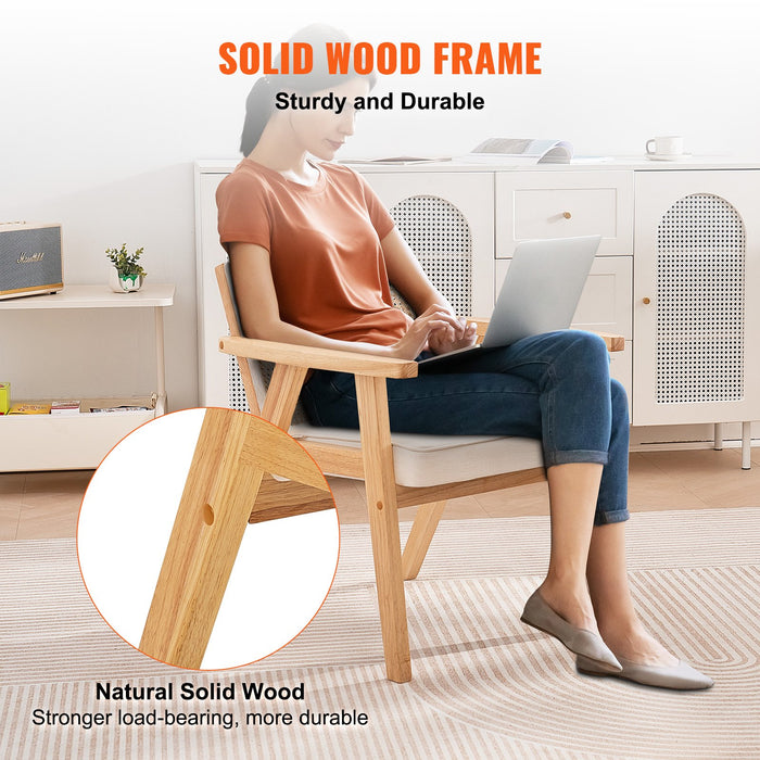 Rattan Chair Mid Century Modern Dining Chair With Armrest Upholstered Chair With Rattan Back Retro Rattan Dining Room Kitchen Chair For Living Room Bedroom Reading Room And Office Beige