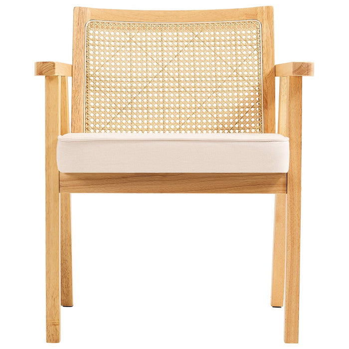 Rattan Chair Mid Century Modern Dining Chair With Armrest Upholstered Chair With Rattan Back Retro Rattan Dining Room Kitchen Chair For Living Room Bedroom Reading Room And Office Beige