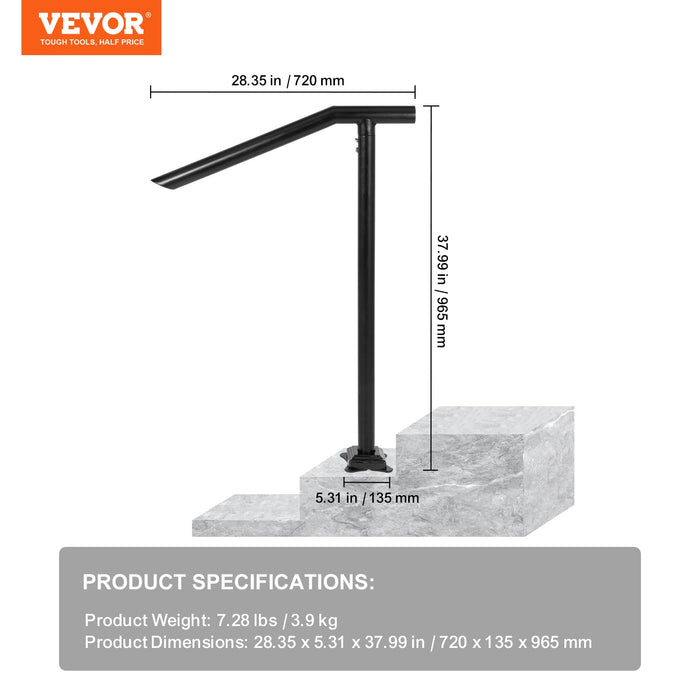 1-3 Step Handrail Railing For Steps Steel 150 Kg Capacity With Screw Kit
