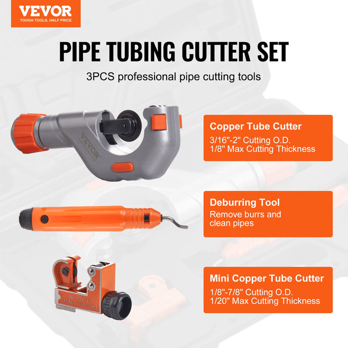 3Pcs Tubing Cutter Set 3 / 16"-2" O.D. Copper Pipe Cutter 1 / 8"-7 / 8" O.D. Mini Tube Cutter And Deburring Tool Heavy Duty Pipe Cutter Set For Copper Aluminum Stainless Steel Plastic Pipes