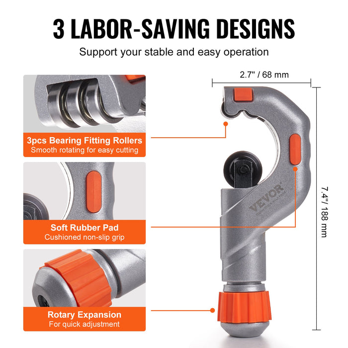 3Pcs Tubing Cutter Set 3 / 16"-2" O.D. Copper Pipe Cutter 1 / 8"-7 / 8" O.D. Mini Tube Cutter And Deburring Tool Heavy Duty Pipe Cutter Set For Copper Aluminum Stainless Steel Plastic Pipes