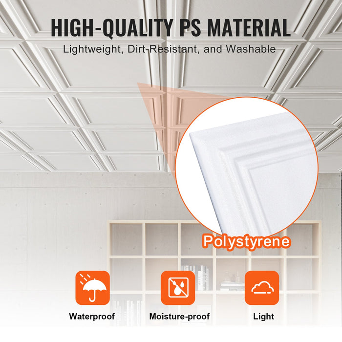 48-Pack Ceiling Tiles 20 X 20 In Polystyrene Easy Installation Glue-Up